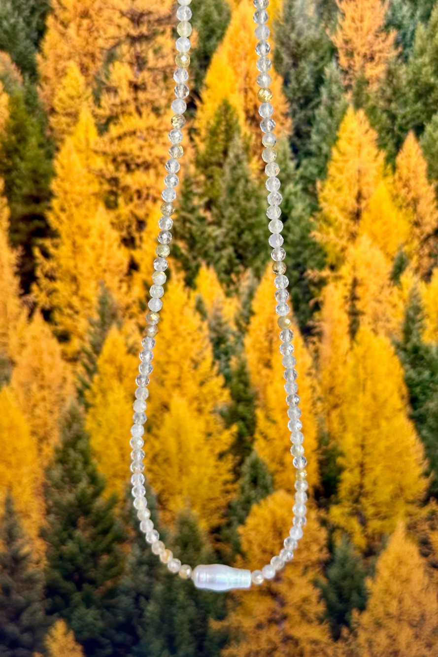 Larch - Rutilated Quartz & Freshwater Pearl Gemstone Necklace 18in